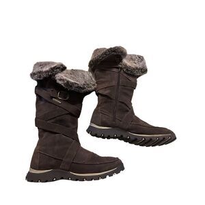 Skechers Womens Brown Suede Leather Faux Fur Accents Zip Up Pull On Boots Size 9